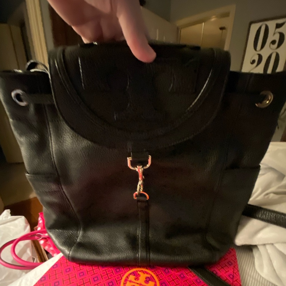 Tory Burch Black Pebbled Leather Backpack